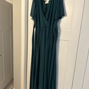 Green Maxi Wrap Dress with Flutter Sleeves